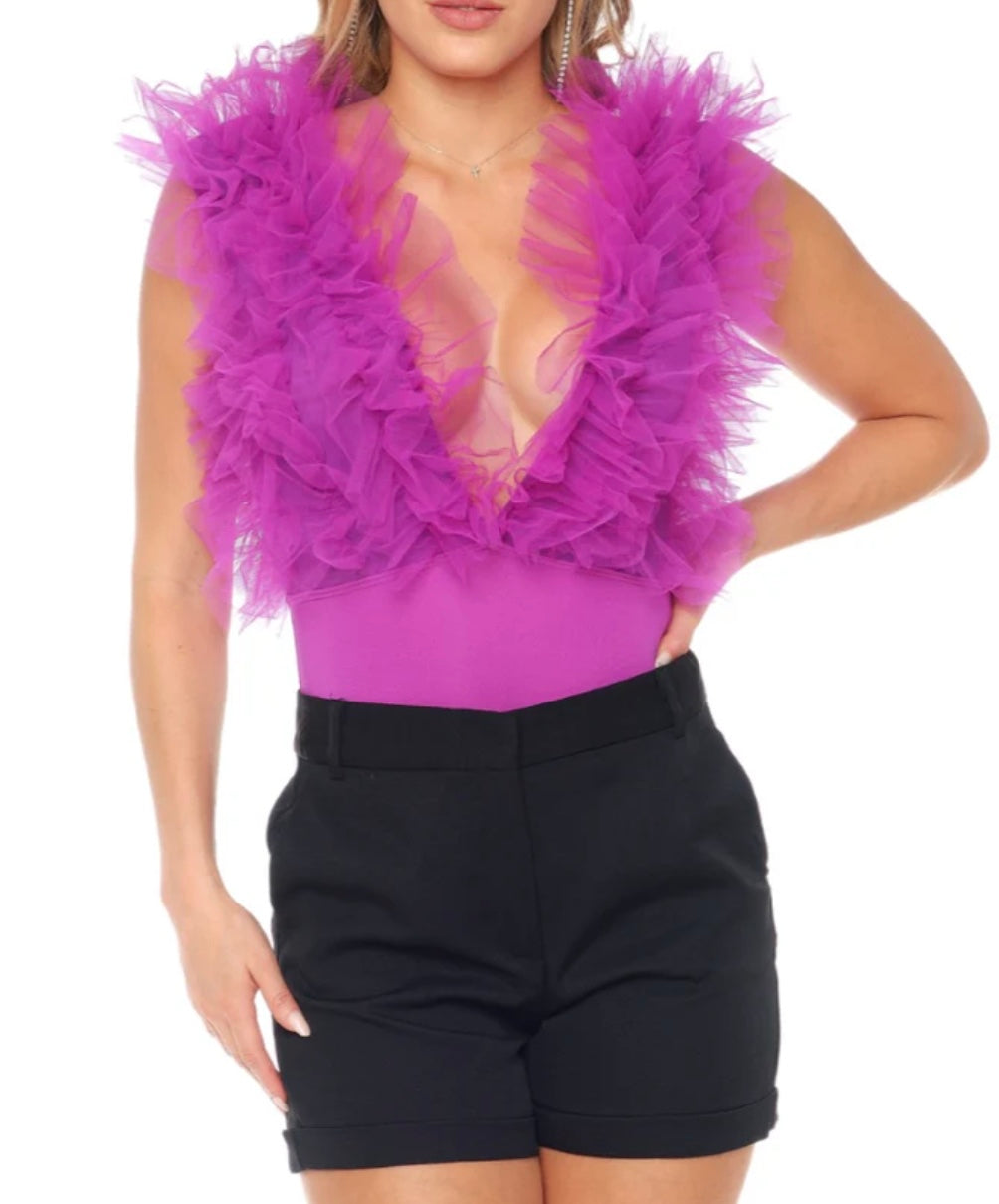 Kiki Riki Tulle Deep V No Sleeve Bodysuit — view 4
