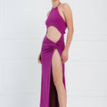 Dark Violet Cut Out Front Split-Leg Dress