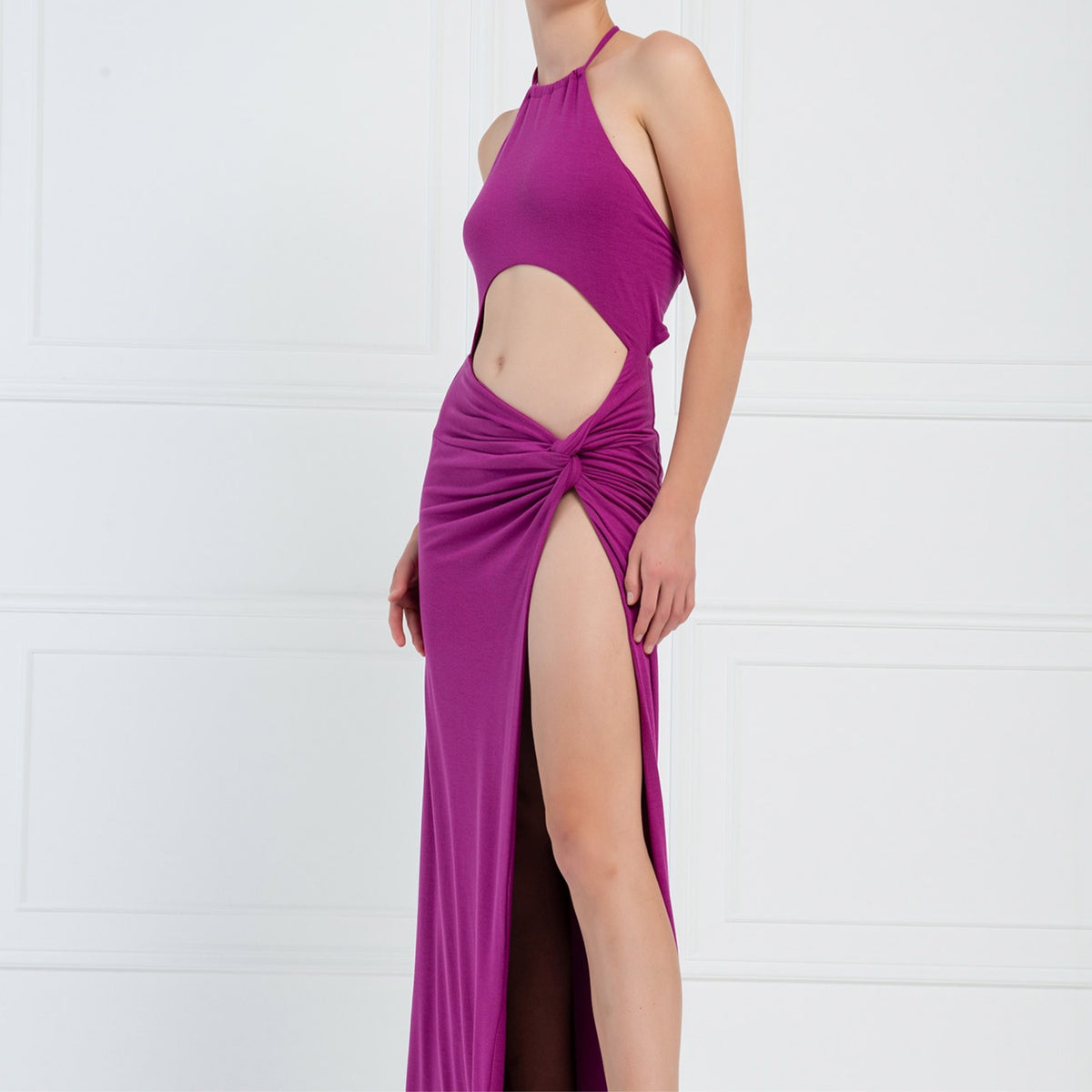 Dark Violet Cut Out Front Split-Leg Dress