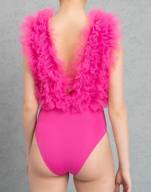 Kiki Riki Tulle Deep V No Sleeve Bodysuit — view 5