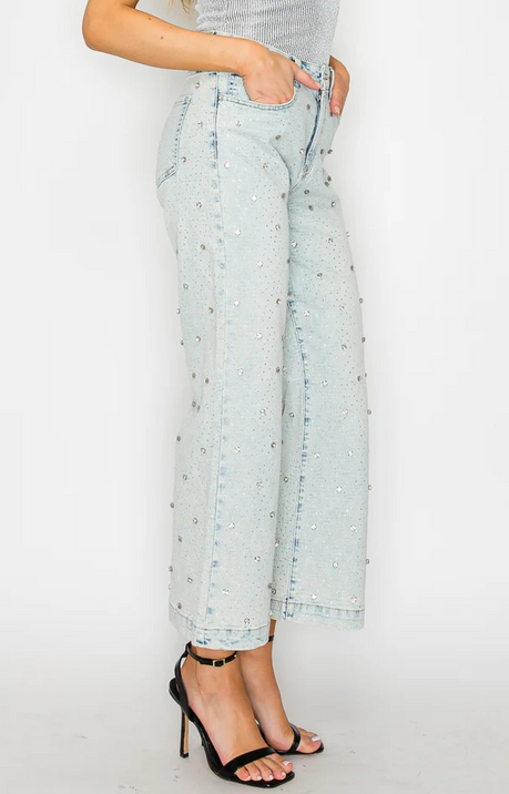 Artemis "Jewel Embellished High Rise Cropped Palazzo" Pants