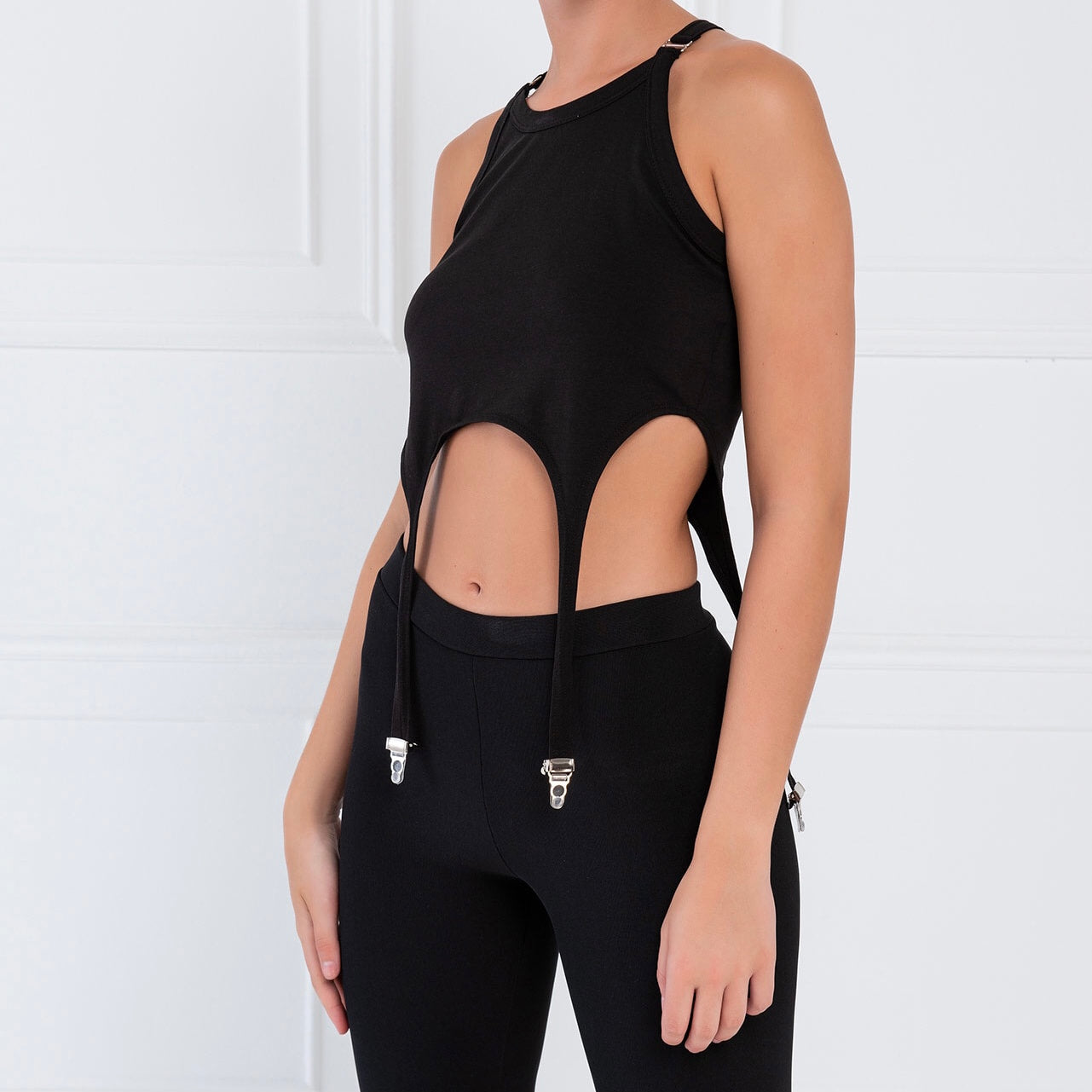 Black Strap-Hem Cami Top