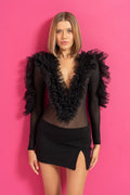 Kiki Riki "Ruffle Deep V Mesh" Bodysuit 26676