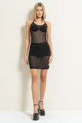 58524 SHEER BLACK EMBELLISHED HALTER DRESS