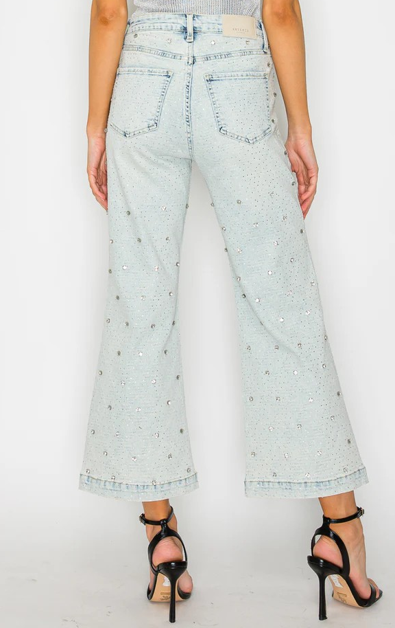 Artemis Jewel Embellished High Rise Cropped Palazzo Pants — view 3
