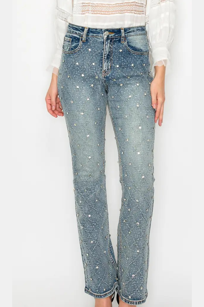 Artemis "Jewel Embellished All Over Rhinestone Modern Bootcut" Jeans