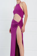 Dark Violet Cut Out Front Split-Leg Dress