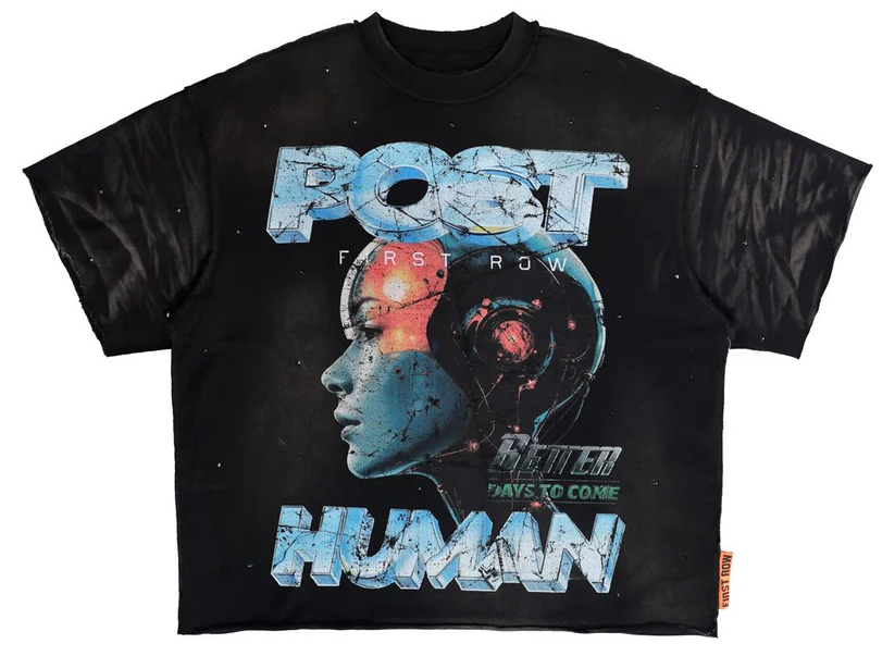 First Row "Post Human Fully Operational Washed Cropped" Tee