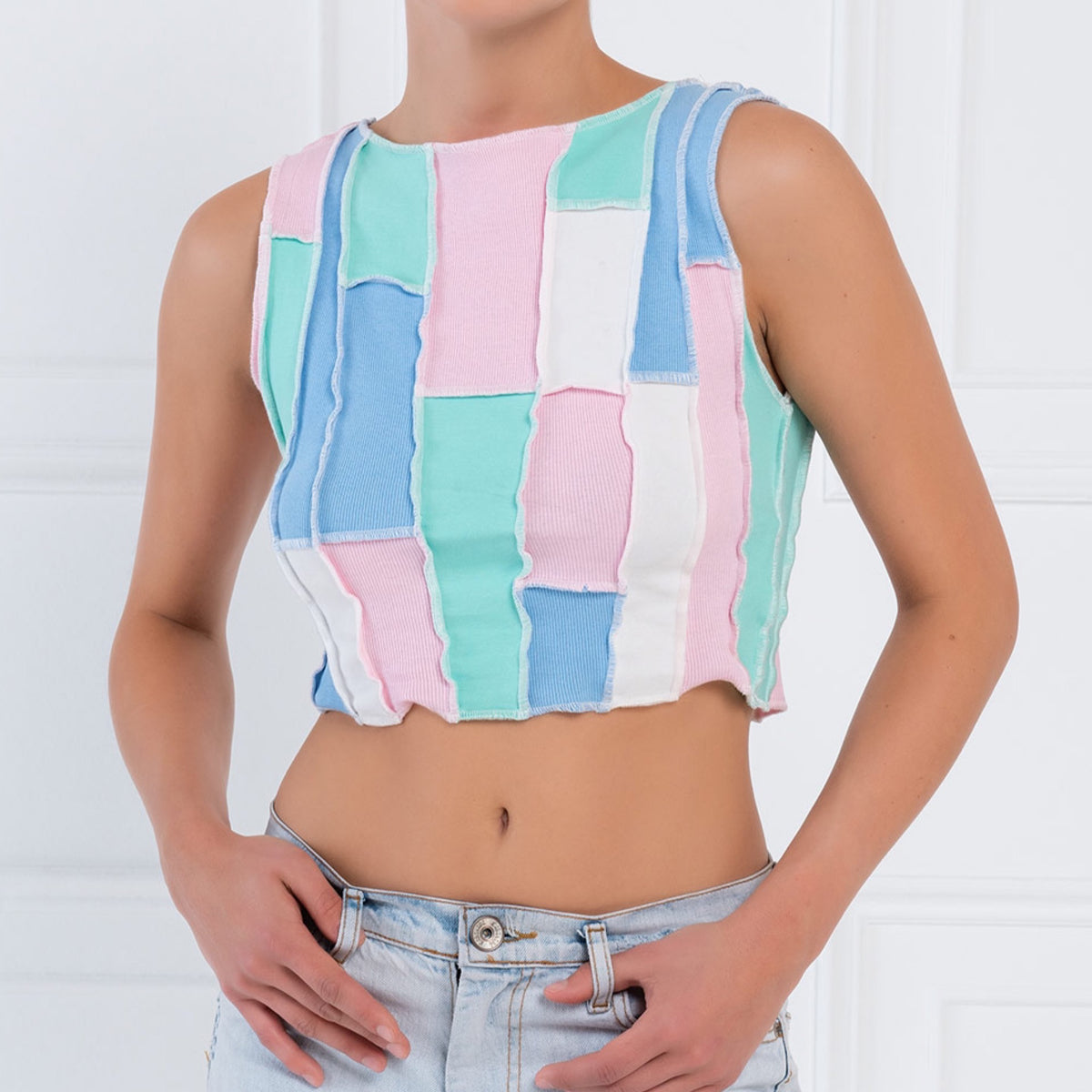 Mix Colorful Pieced Cropped Tank