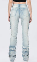Smoke Rise High Rise Stacked - Santorini Blue Cargo Jeans — view 3