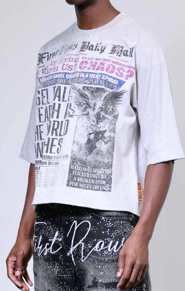 First Row "Breaking News Angel Fall To Earth Cropped" Tee
