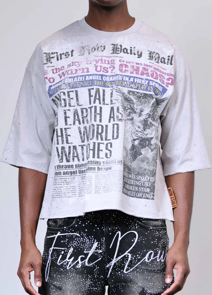 First Row "Breaking News Angel Fall To Earth Cropped" Tee