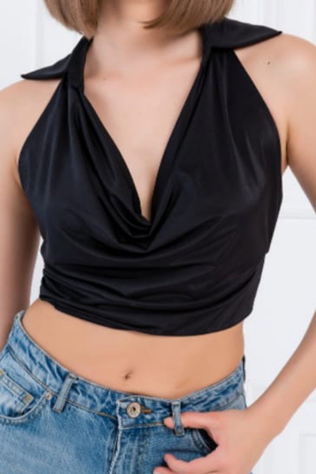 Collar/Sleeveless Crop Top