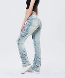 Smoke Rise High Rise Stacked - Santorini Blue Cargo Jeans — view 5