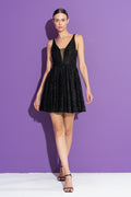 58832 BLACK MESH-PLUNGE CAMI LACE DRESS