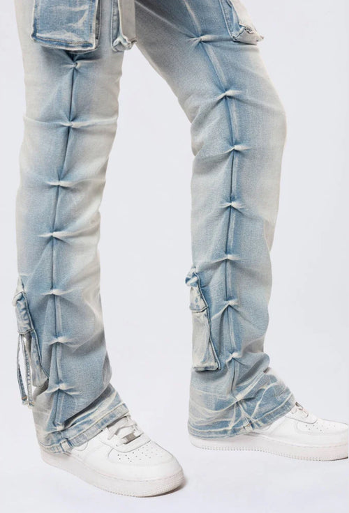 Smoke Rise High Rise Stacked - Santorini Blue Cargo Jeans — view 4
